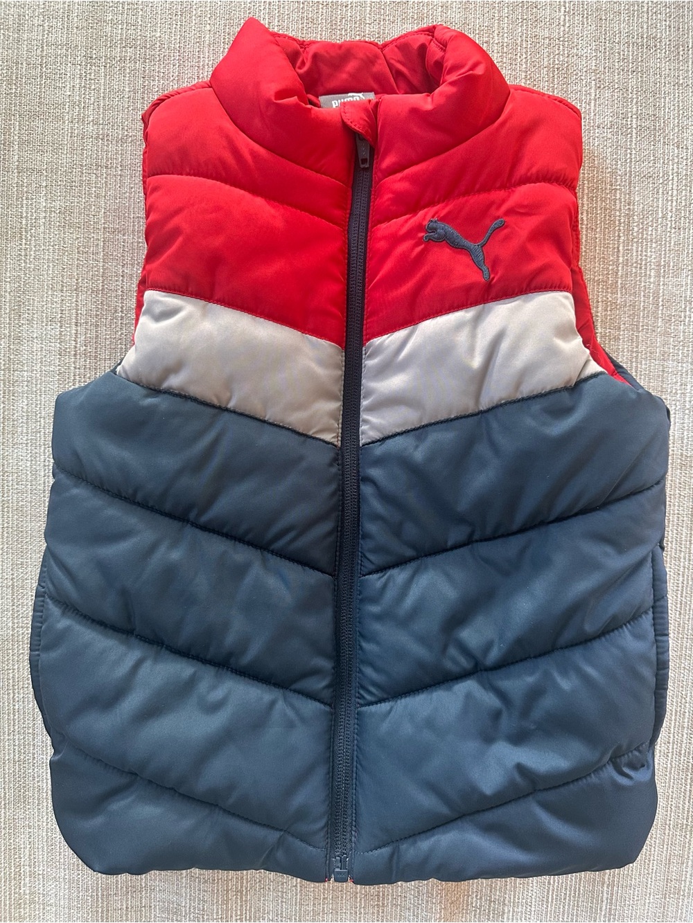 PUMA Boys Colorblock Puffer Vest Red Navy Gray Size 4T